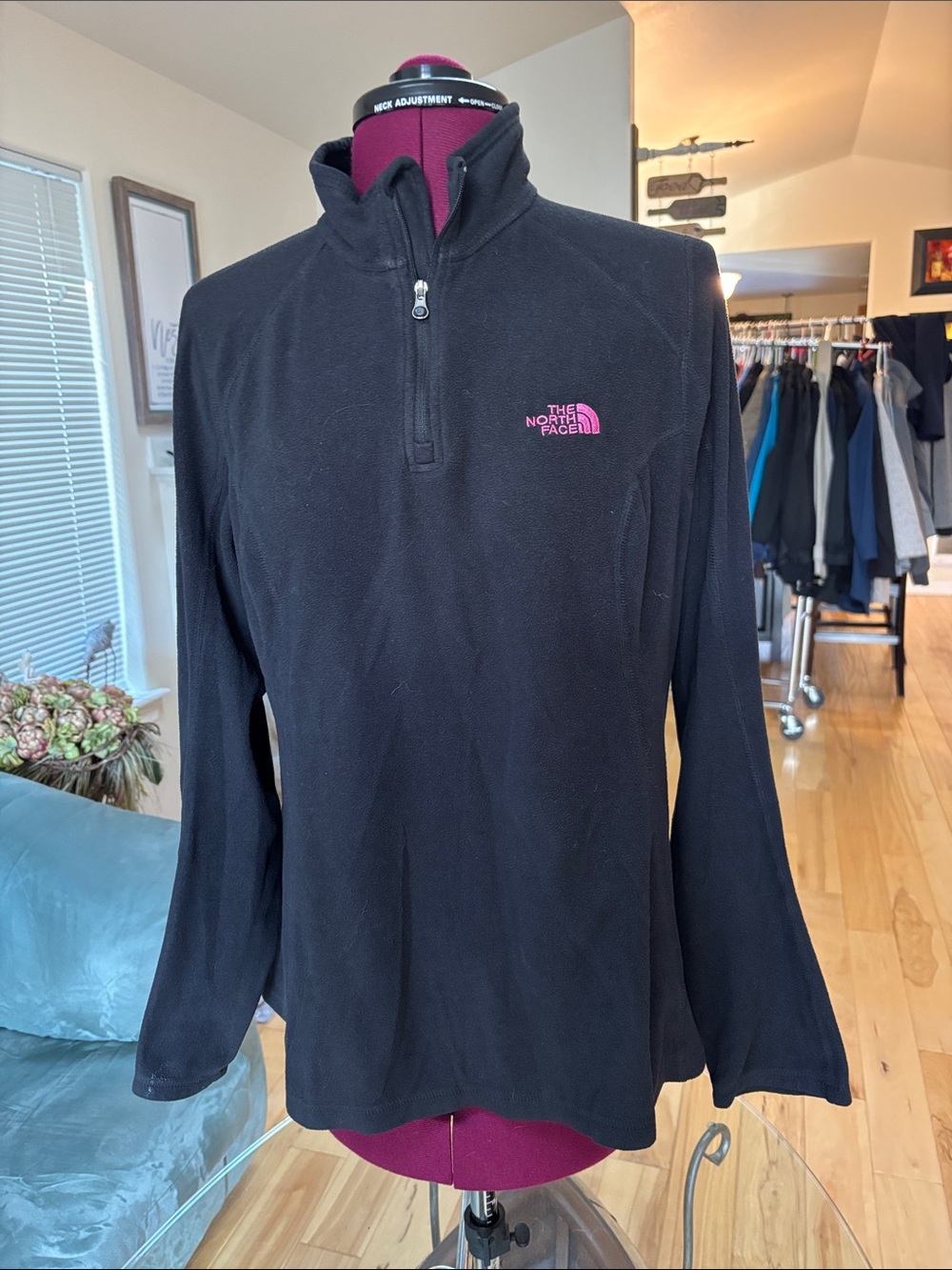 The North Face Black Fleece Half-Zip with Pink Logo